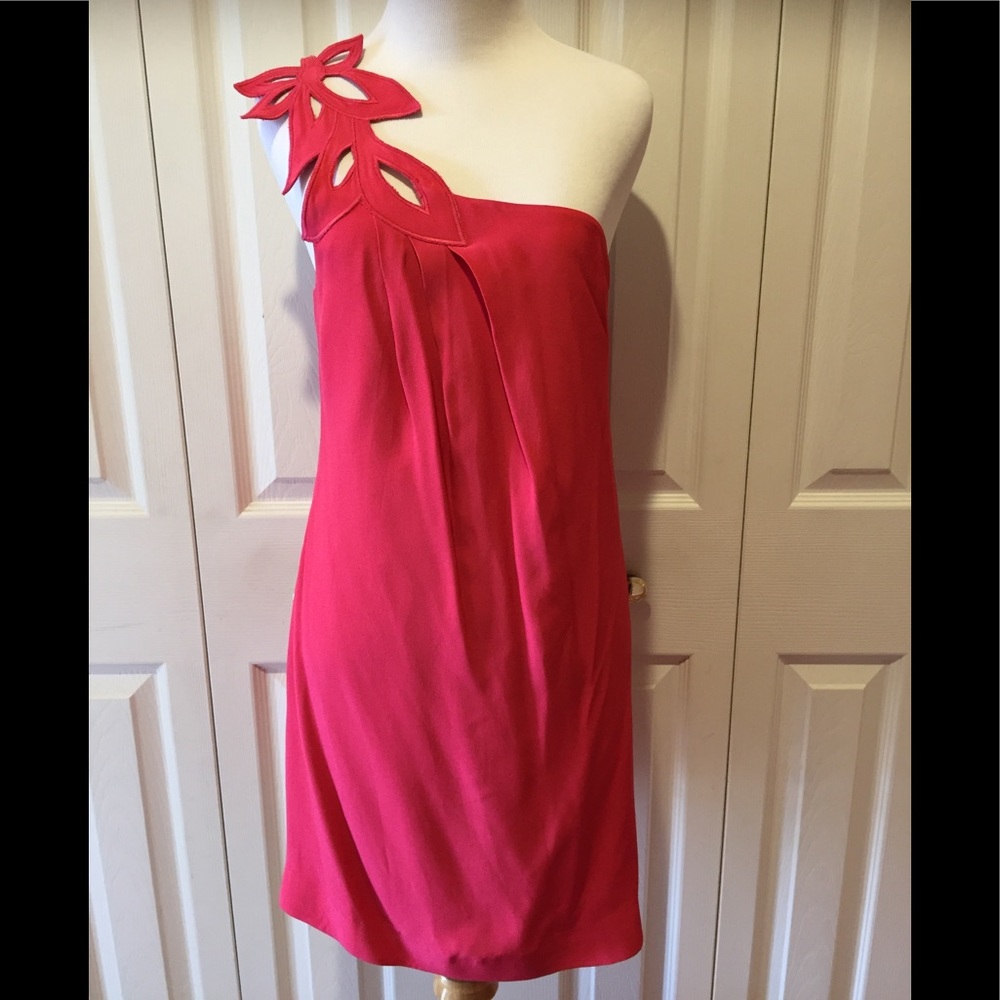 Tibi Pretty One Shoulder Cut Out Motif Mini Dress